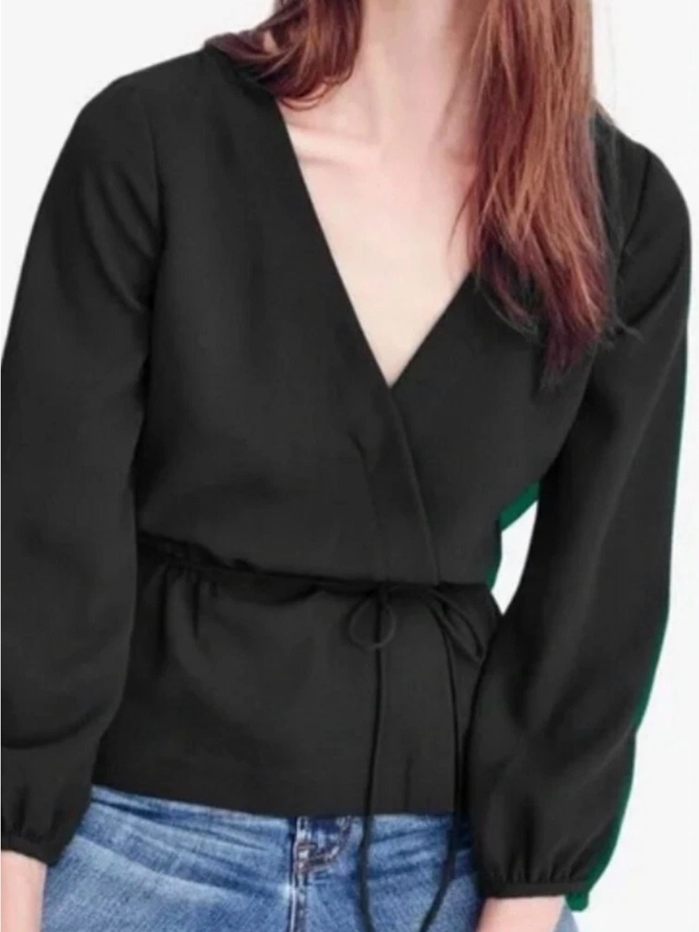NWT J Crew Black V-Neck Drawstring Waist Blouse Crepe Draped Size 18